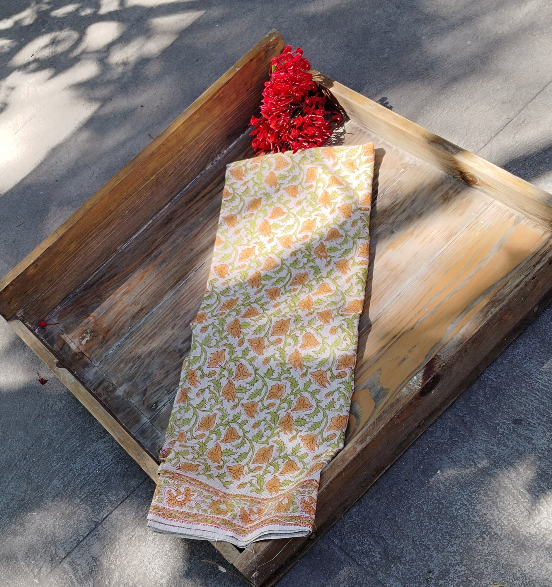 Handblock Slub Cotton Unstitched Dress Material