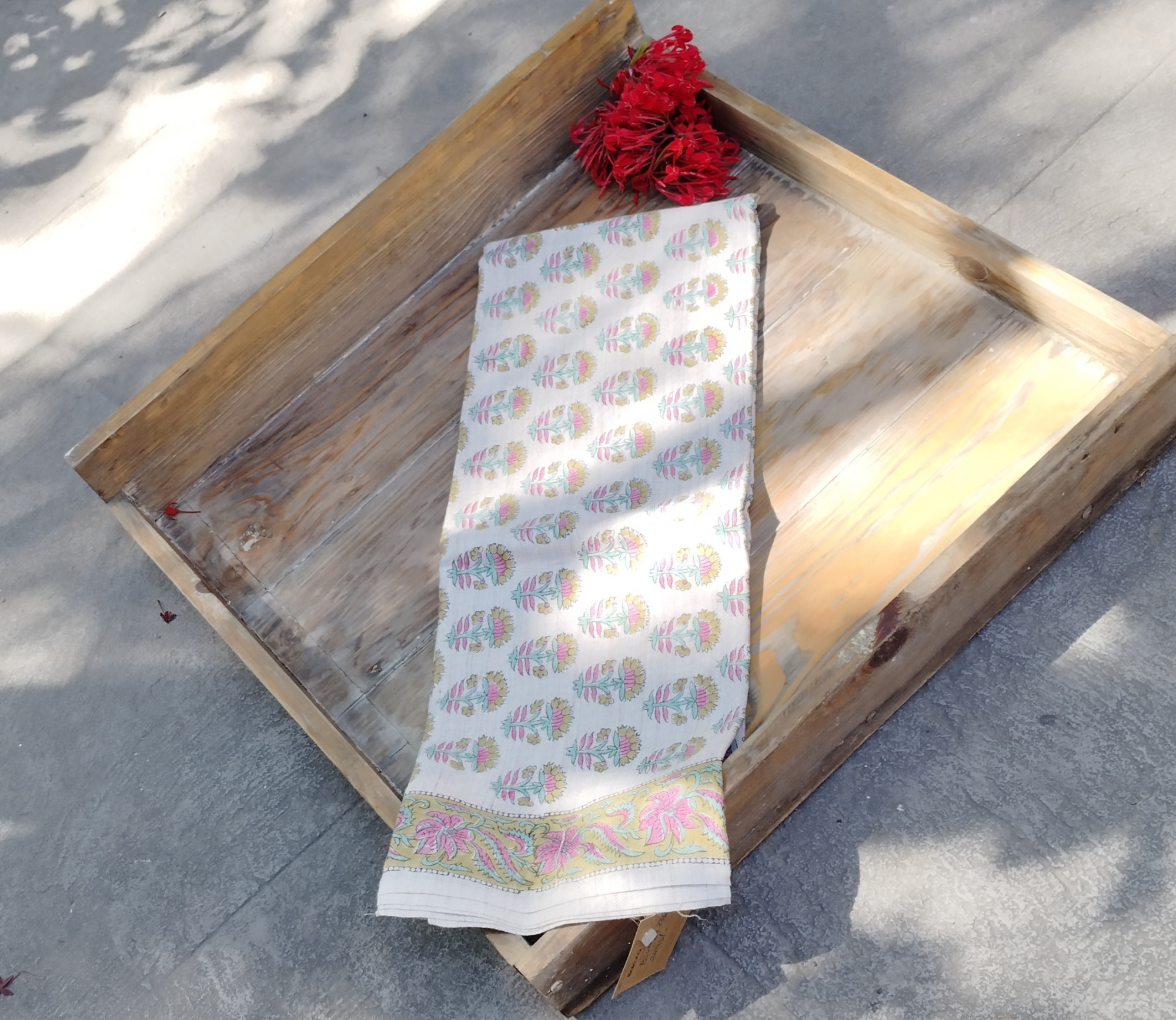 Handblock Slub Cotton Unstitched Dress Material