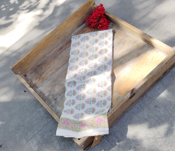 Handblock Slub Cotton Unstitched Dress Material