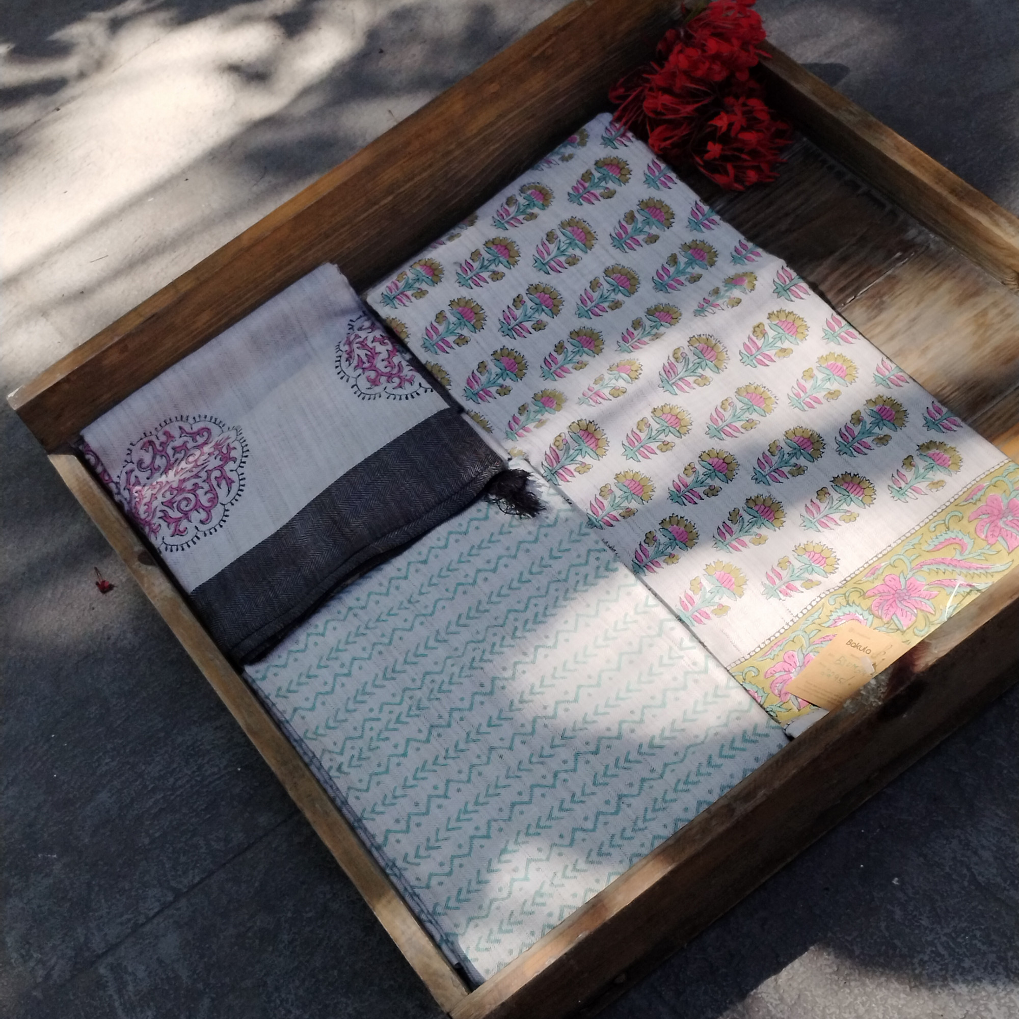 Handblock Slub Cotton Unstitched Dress Material