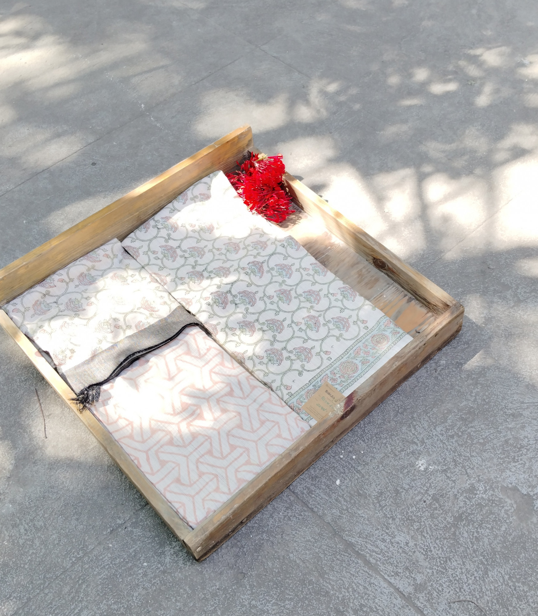 Handblock Slub Cotton Unstitched Dress Material