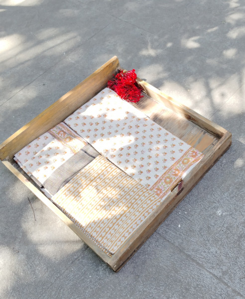 Handblock Slub Cotton Unstitched Dress Material