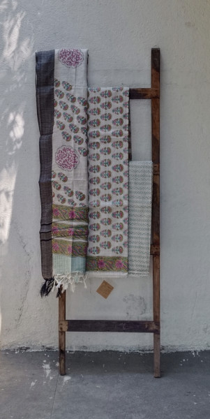 Handblock Slub Cotton Unstitched Dress Material