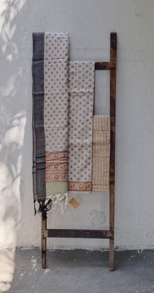 Handblock Slub Cotton Unstitched Dress Material