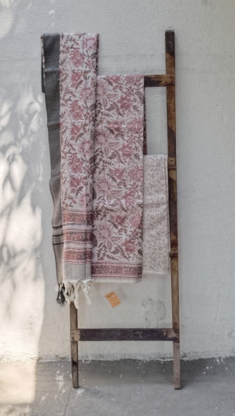 Handblock Slub Cotton Unstitched Dress Material