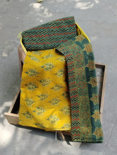 Ajrakh Handblock Cotton Unstitched Dress Material