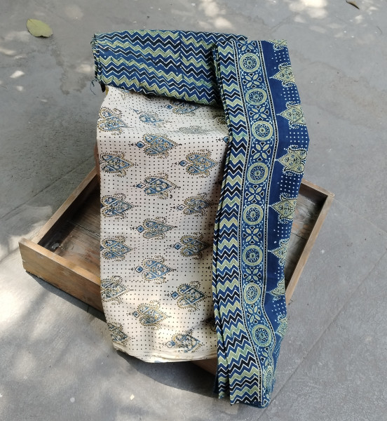 Ajrakh Handblock Cotton Unstitched Dress Material