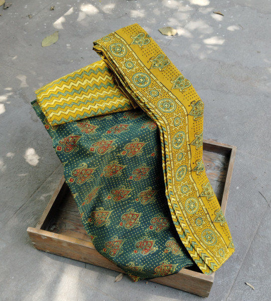 Ajrakh Handblock Cotton Unstitched Dress Material