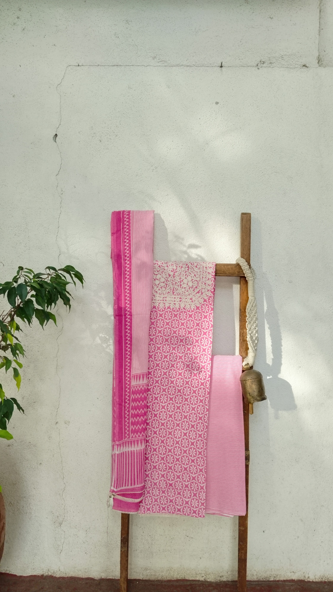 Hand Block Print Cotton Dress Material with Embroidery