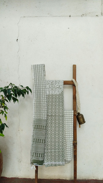 Hand Block Print Cotton Dress Material with Embroidery