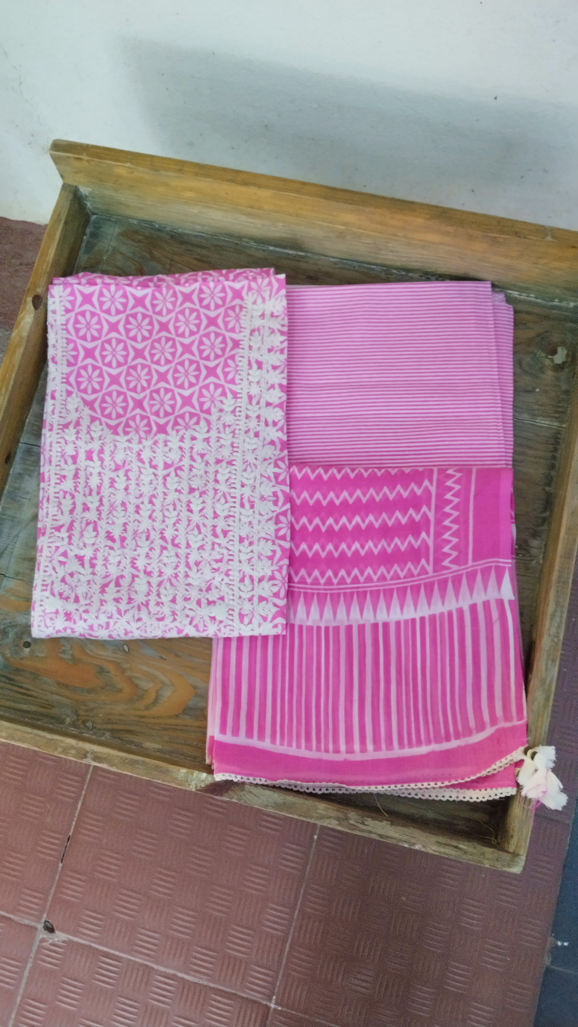 Hand Block Print Cotton Dress Material with Embroidery