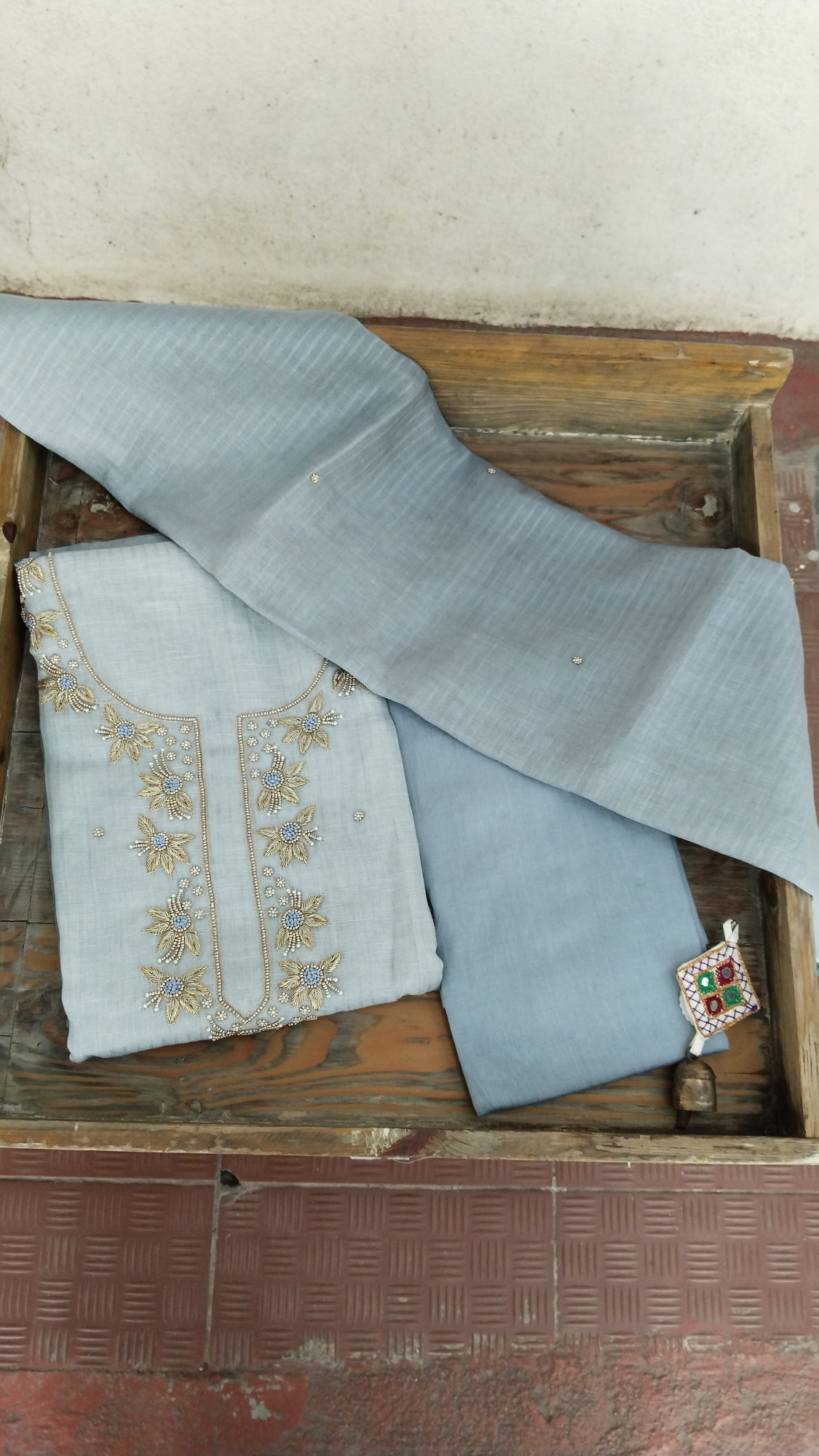 Linen with Hand Embroidery Dress Material