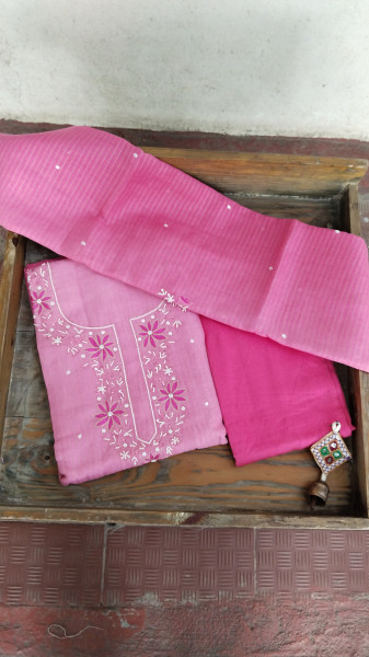 Linen with Hand Embroidery Dress Material