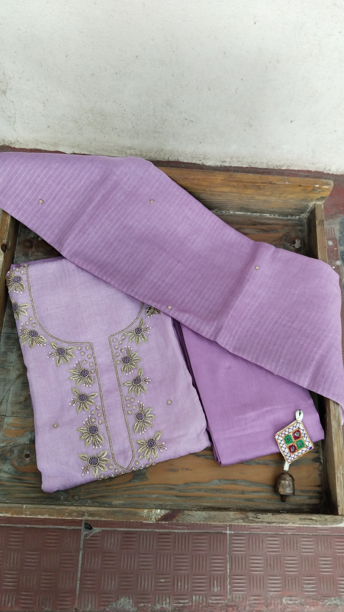 Linen with Hand Embroidery Dress Material