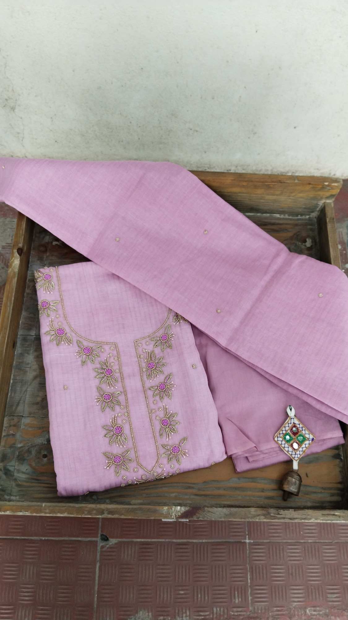 Linen with Hand Embroidery Dress Material