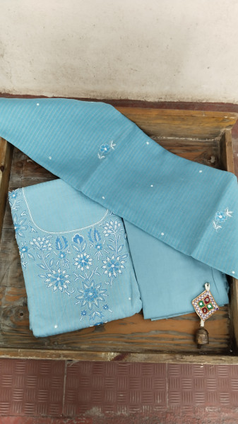 Linen with Hand Embroidery Dress Material