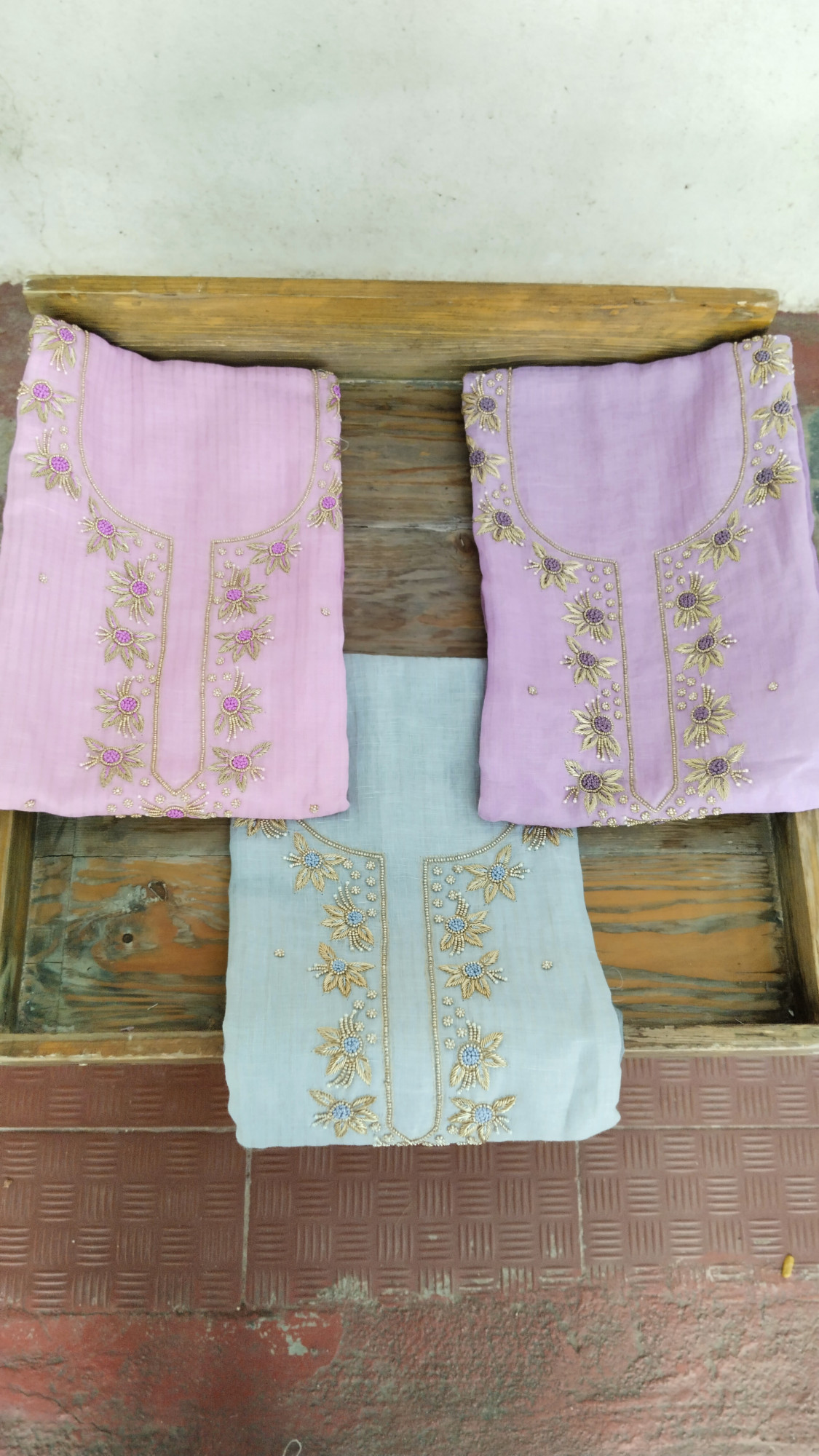 Linen with Hand Embroidery Dress Material