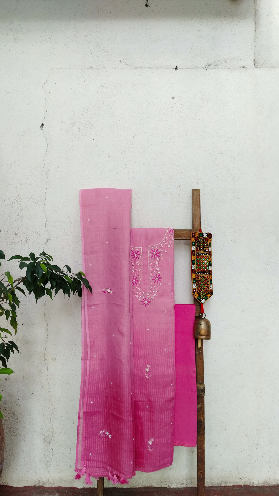 Linen with Hand Embroidery Dress Material