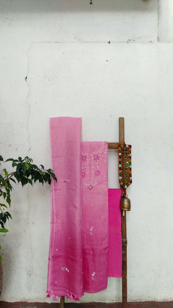 Linen with Hand Embroidery Dress Material