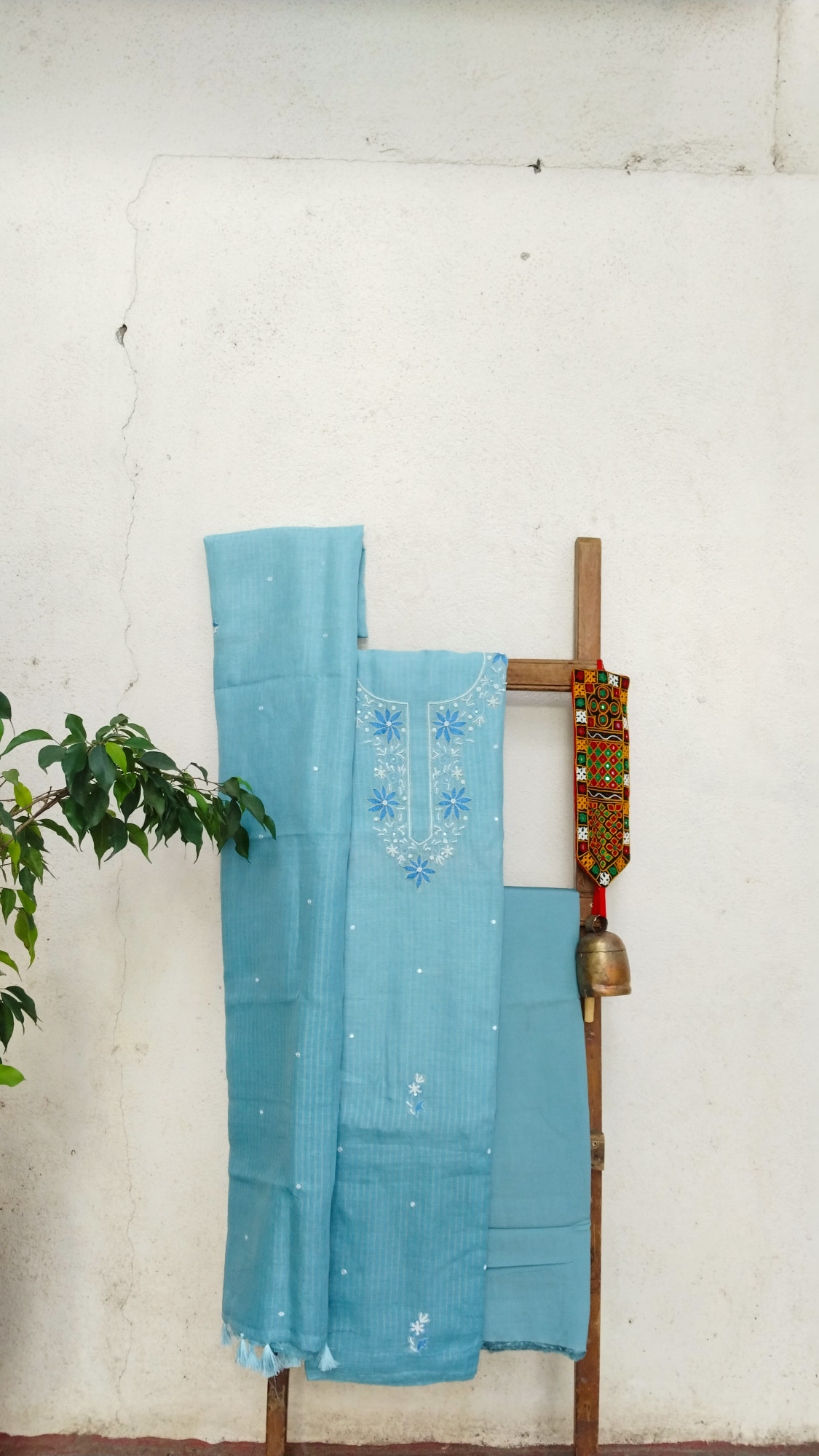 Linen with Hand Embroidery Dress Material