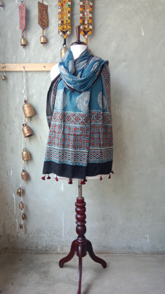 Ajrakh Handblock Dupatta
