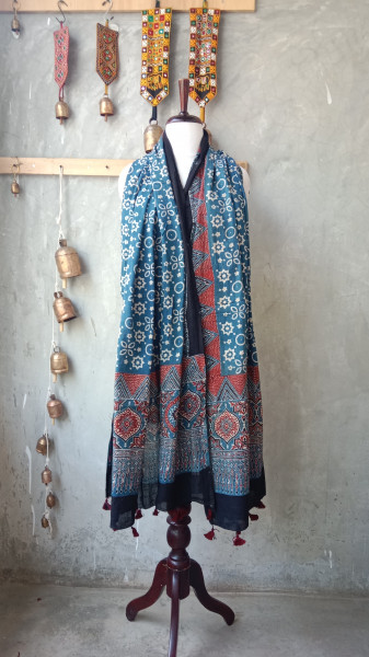 Ajrakh Handblock Dupatta