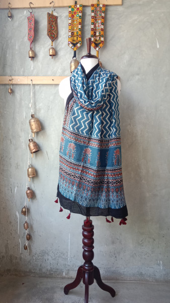 Ajrakh Handblock Dupatta