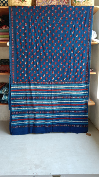 Indigo Handblock Print modal and cotton Blend Saree