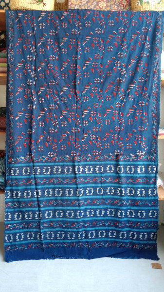 Indigo Handblock Print modal and cotton Blend Saree