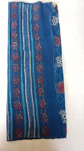 Indigo Handblock Print modal and cotton Blend Saree