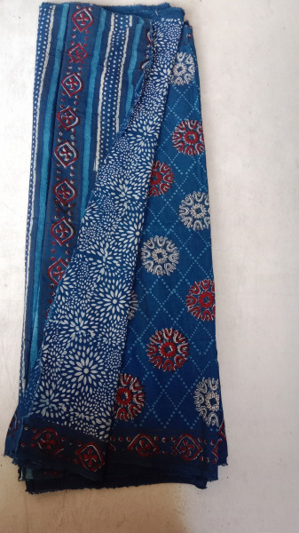 Indigo Handblock Print modal and cotton Blend Saree