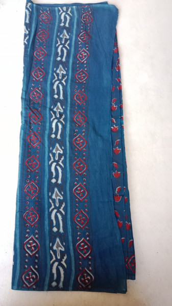 Indigo Handblock Print Cotton Saree