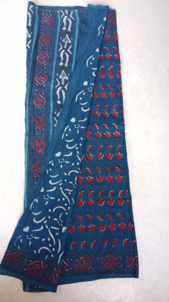 Indigo Handblock Print Cotton Saree