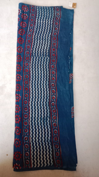 Indigo Handblock Print Cotton Saree