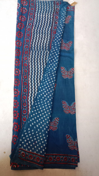 Indigo Handblock Print Cotton Saree