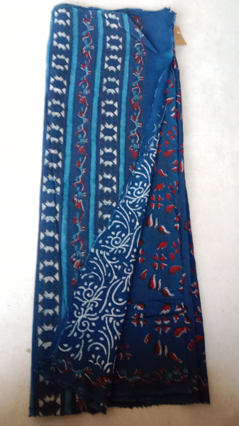 Indigo Handblock Print modal and cotton Blend Saree