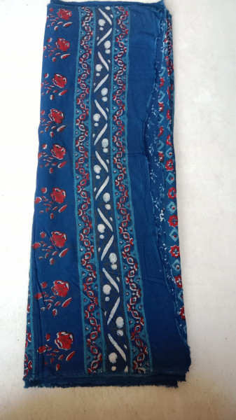 Indigo Handblock Print modal and cotton Blend Saree