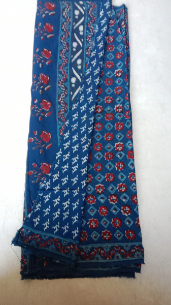 Indigo Handblock Print modal and cotton Blend Saree