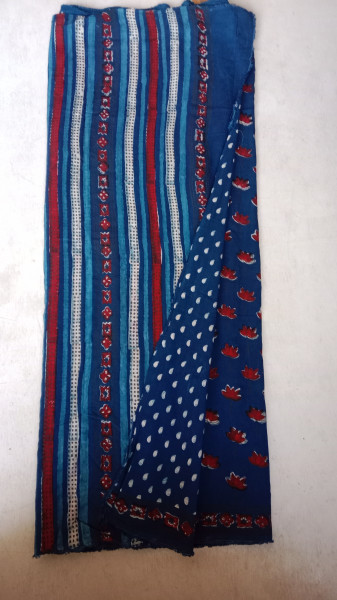 Indigo Handblock Print modal and cotton Blend Saree