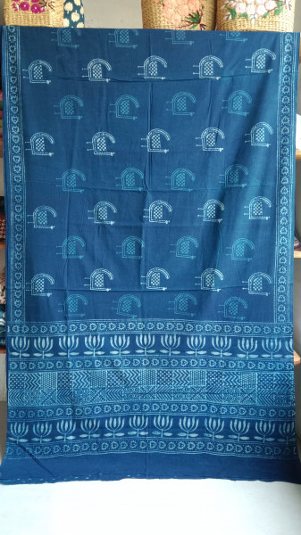 Indigo Handblock Print Cotton Saree