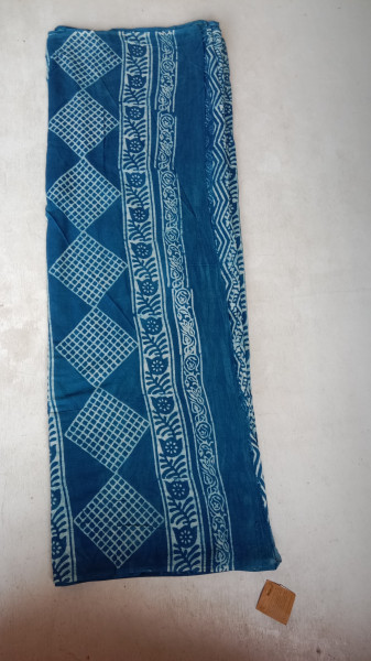 Indigo Handblock Print Cotton Saree