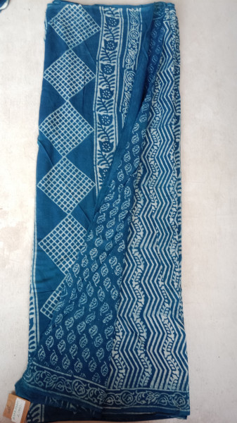 Indigo Handblock Print Cotton Saree