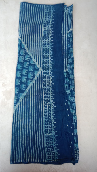 Indigo Handblock Print Cotton Saree