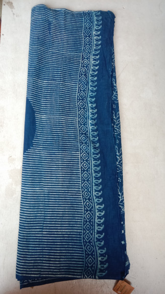 Indigo Handblock Print Cotton Saree
