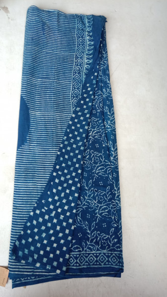 Indigo Handblock Print Cotton Saree