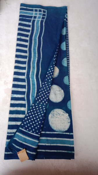 Indigo Handblock Print Cotton Saree