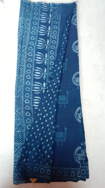 Indigo Handblock Print Cotton Saree