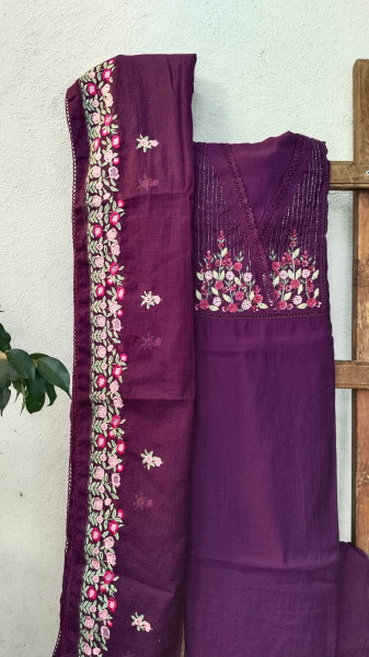 Hand-Embroidered Mull Chanderi Unstitched Set