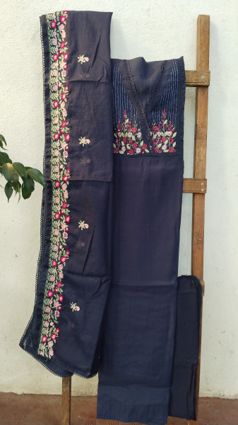 Hand-Embroidered Mull Chanderi Unstitched Set