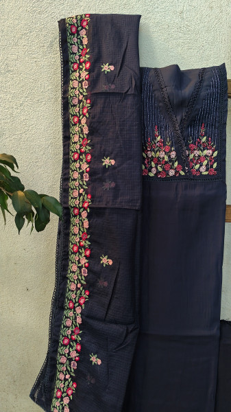 Hand-Embroidered Mull Chanderi Unstitched Set